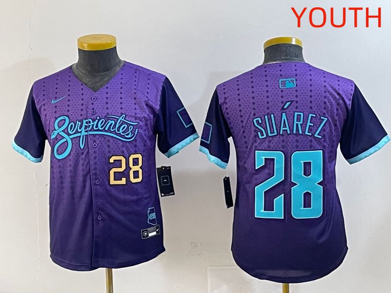 Youth 2025 Arizona Diamondback #28 Suarez Purple Joint Name Nike MLB Jersey style 2->youth mlb jersey->Youth Jersey